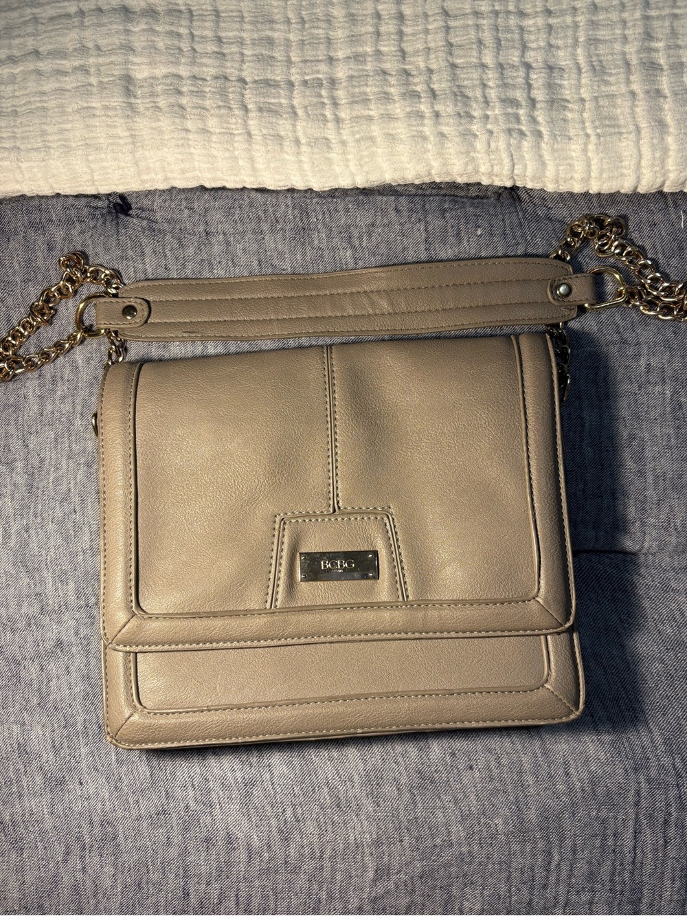 BCBG Taupe Shoulder Bag with Gold Chain Strap
